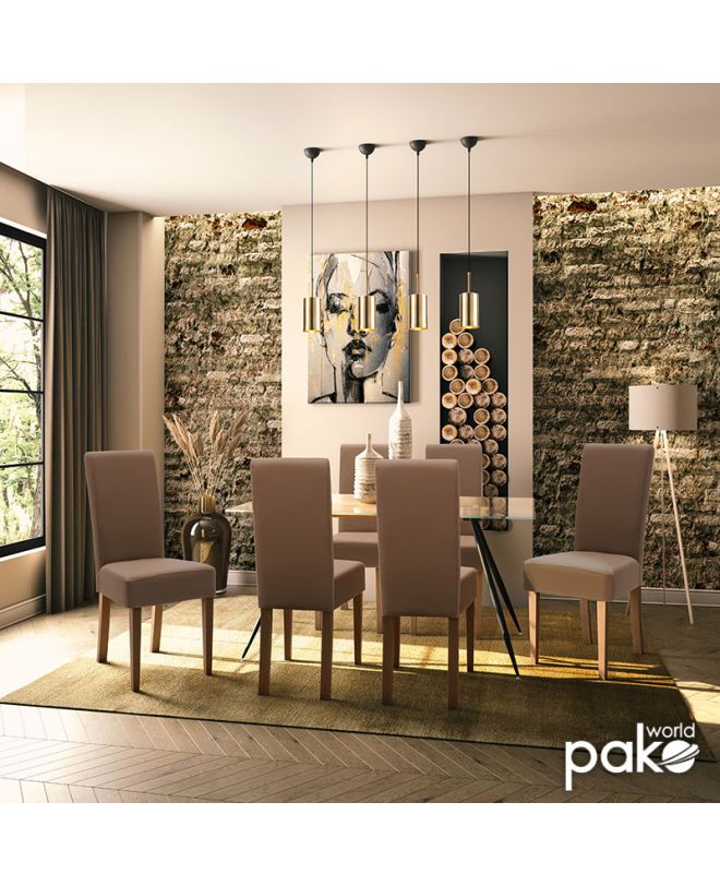 Καρέκλα Ditta  PU ανοικτό καφέ-πόδι μασίφ ξύλο καρυδί