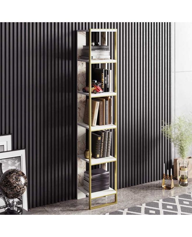 Βιβλιοθήκη Marble  χρώμα λευκό μαρμάρου-χρυσό 32x31,5x178,5εκ