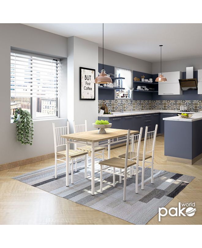 Τραπεζαρία Roza  σετ 5τμχ χρώμα sonoma - πόδια λευκό gloss 120x70x75εκ