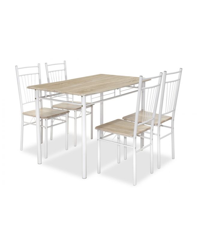 Τραπεζαρία Roza  σετ 5τμχ χρώμα sonoma - πόδια λευκό gloss 120x70x75εκ
