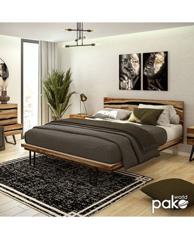 Κομοδίνο Imena  μασίφ ξύλο 4εκ φυσικό-μαύρο 45x35x56εκ