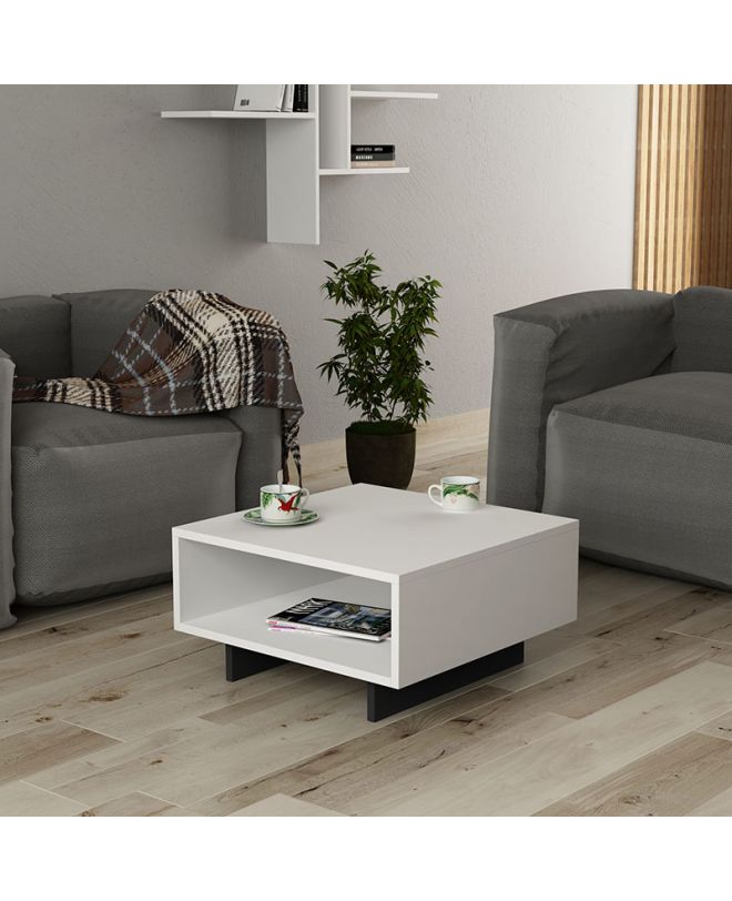 Τραπέζι σαλονιού Hola  antique λευκό-ανθρακί 60x60x32εκ