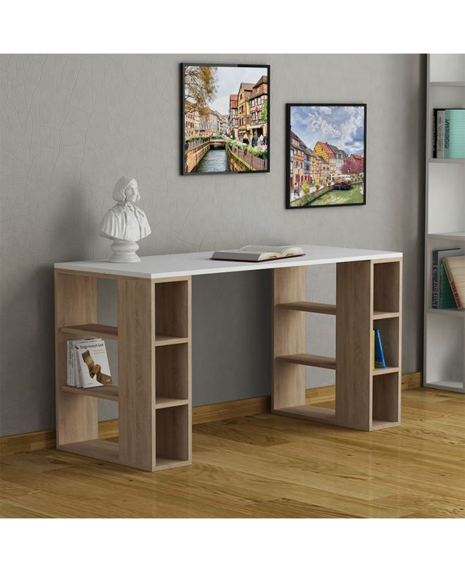 Γραφείο Colmar  χρώμα λευκό -σκούρο φυσικό 140x60x75εκ