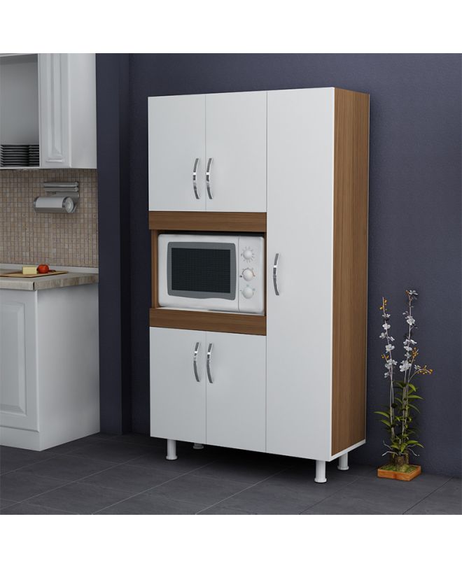 Ντουλάπα κουζίνας Defne  χρώμα λευκό-καρυδί  89x37.5x160εκ