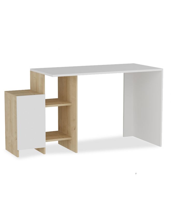 Γραφείο με ραφιέρα Kely  χρώμα λευκό-φυσικό 113x55x74εκ