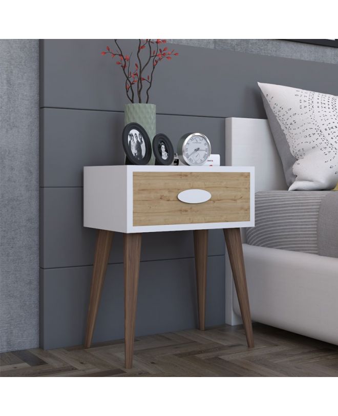 Κομοδίνο Laber  με ένα συρτάρι καρυδί-λευκό-sonoma 45x30x57.5εκ