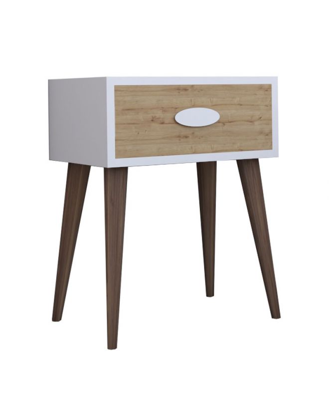 Κομοδίνο Laber  με ένα συρτάρι καρυδί-λευκό-sonoma 45x30x57.5εκ