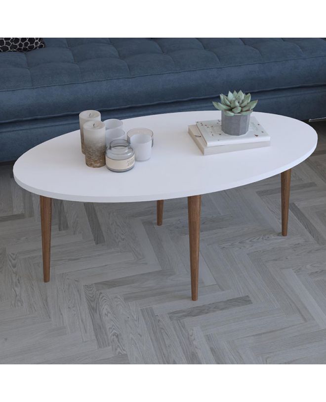 Τραπέζι σαλονιού Barton  λευκό-καφέ 90x45x40εκ