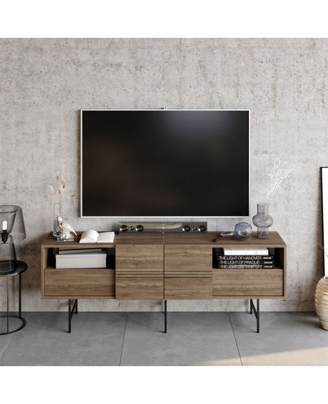 Μπουφές Kevan  καρυδί-μαύρο πόδι 180x35x65εκ