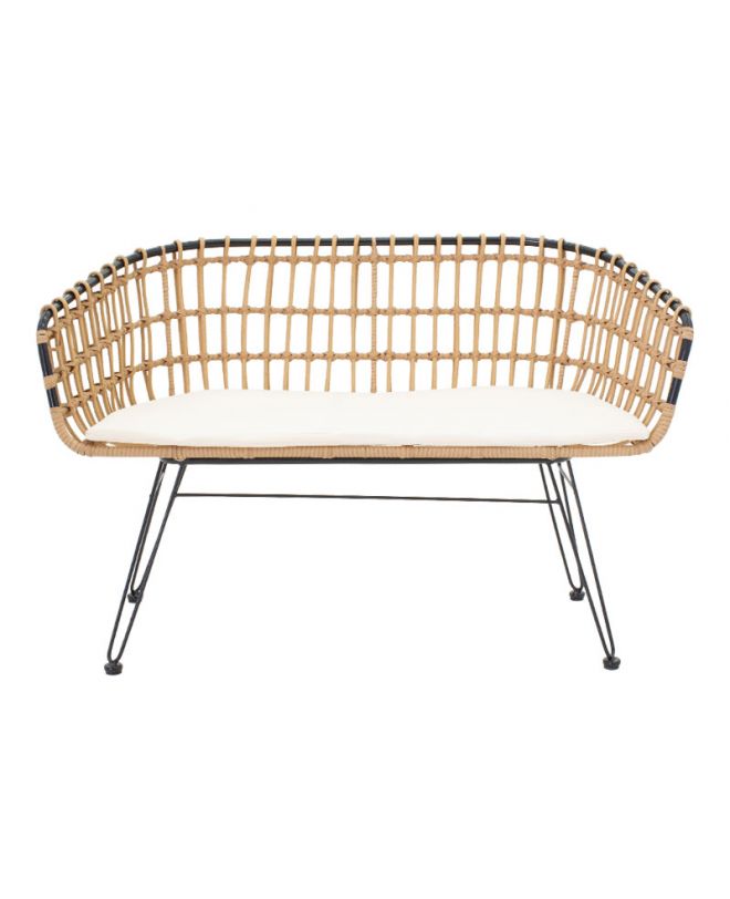 Καναπές 2θέσιος Naoki  μέταλλο μαύρο-pe φυσικό 120x55x79εκ
