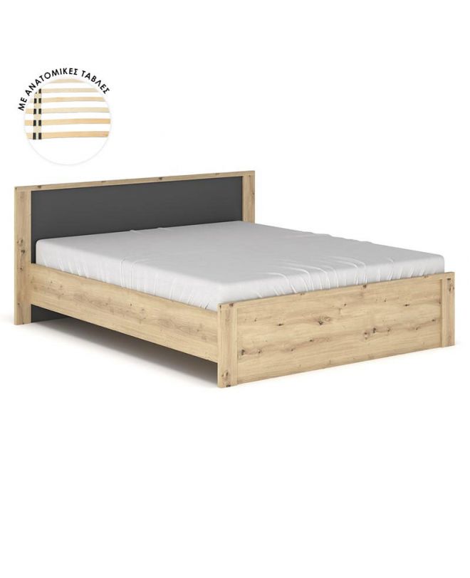 Κρεβάτι διπλό Lavinia  sonoma-ανθρακί 160x200εκ