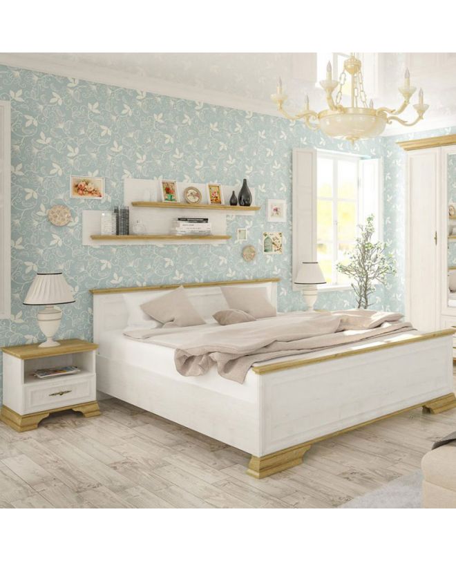 Κρεβάτι διπλό Jaden  golden oak-λευκό antique 160x200εκ