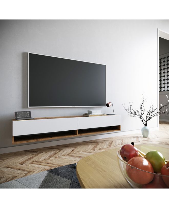 Έπιπλο τηλεόρασης επιτοίχιο Handra  λευκό-oak 180x31,5x29,5εκ