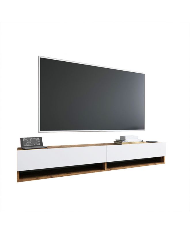 Έπιπλο τηλεόρασης επιτοίχιο Handra  λευκό-oak 180x31,5x29,5εκ