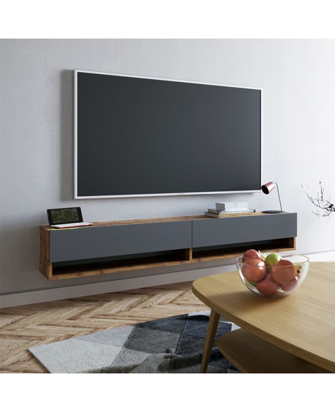 Έπιπλο τηλεόρασης επιτοίχιο Handra  ανθρακί-oak 180x31,5x29,5εκ