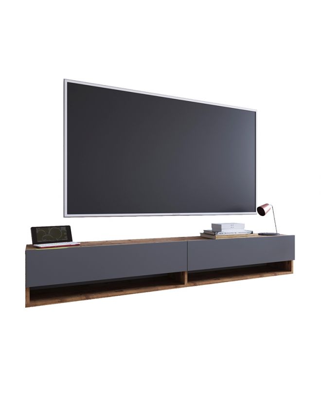 Έπιπλο τηλεόρασης επιτοίχιο Handra  ανθρακί-oak 180x31,5x29,5εκ