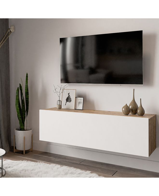Έπιπλο τηλεόρασης επιτοίχιο Serit  λευκό-oak 100x31,5x29,5εκ