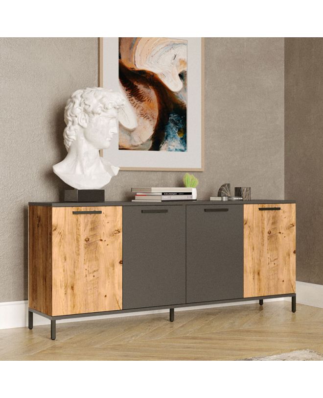 Μπουφές Kermit  ανθρακί-oak 160x40x72εκ
