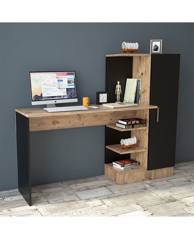 Γραφείο-ραφιέρα Kary  μαύρο-oak 152,5x40x120εκ
