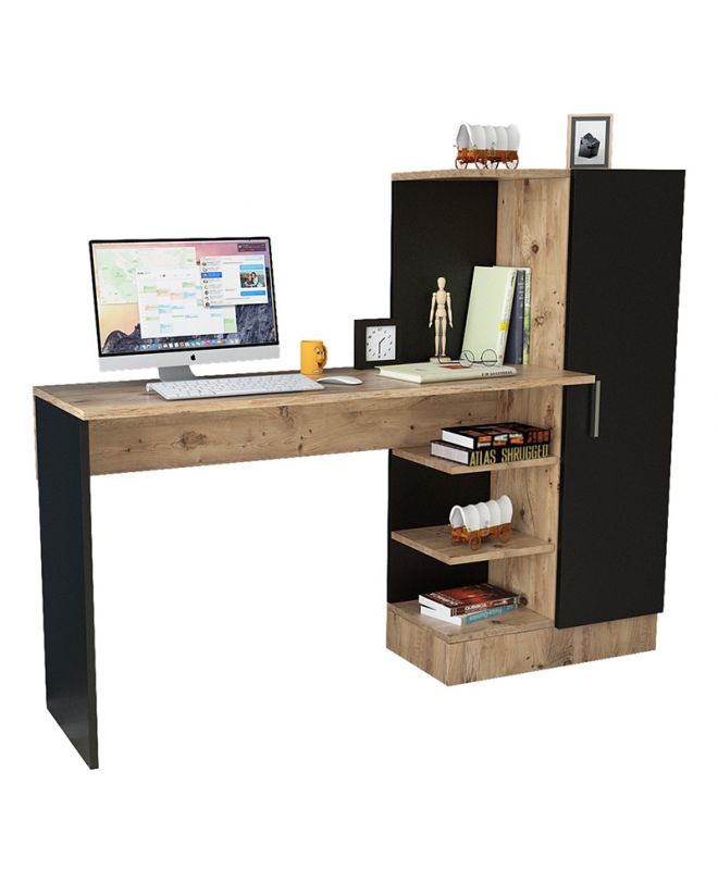 Γραφείο-ραφιέρα Kary  μαύρο-oak 152,5x40x120εκ