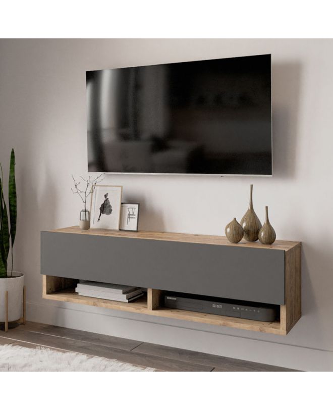 Έπιπλο τηλεόρασης επιτοίχιο Roscoe  ανθρακί-oak 100x31,5x29εκ