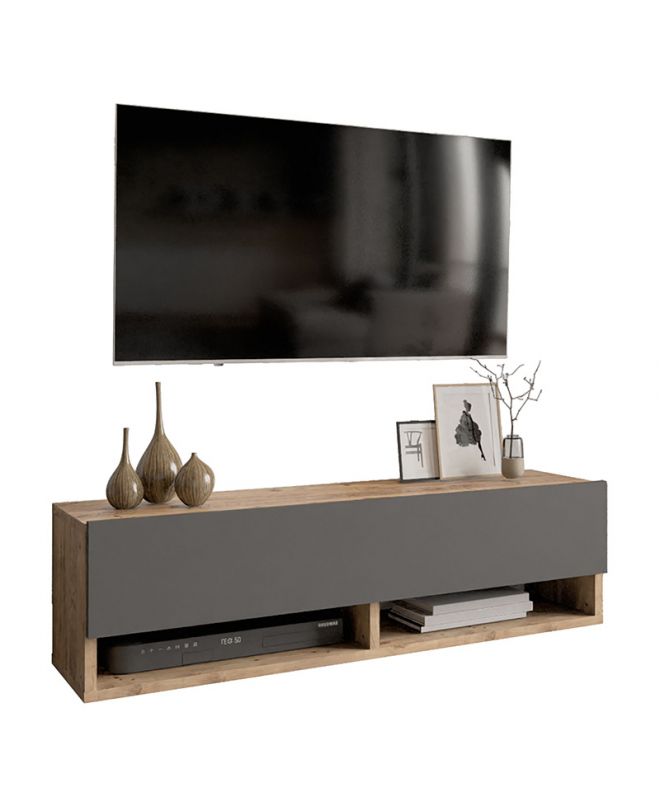 Έπιπλο τηλεόρασης επιτοίχιο Roscoe  ανθρακί-oak 100x31,5x29εκ