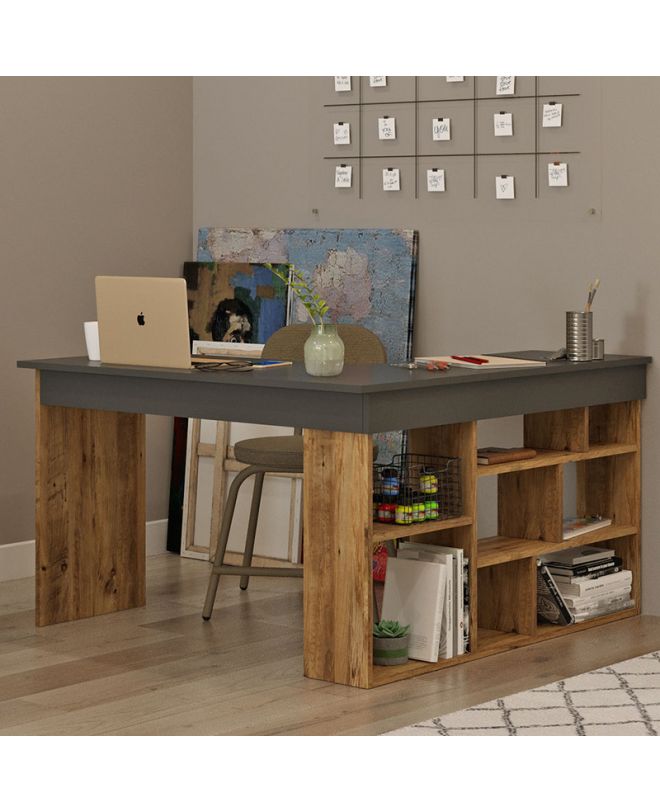 Γραφείο γωνιακό Rosaline  ανθρακί-oak 120x129x72εκ