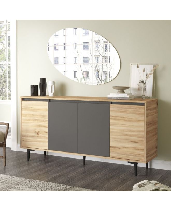 Μπουφές Augusta  oak-ανθρακί 160x40x78.5εκ