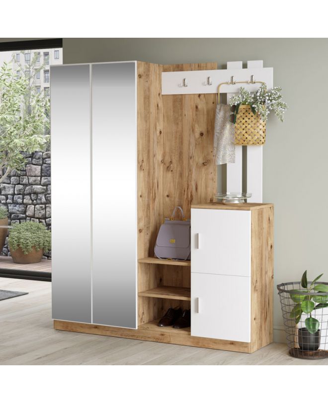 Έπιπλο εισόδου Doorse  μελαμίνης λευκό-sonoma 147.5x35x180εκ