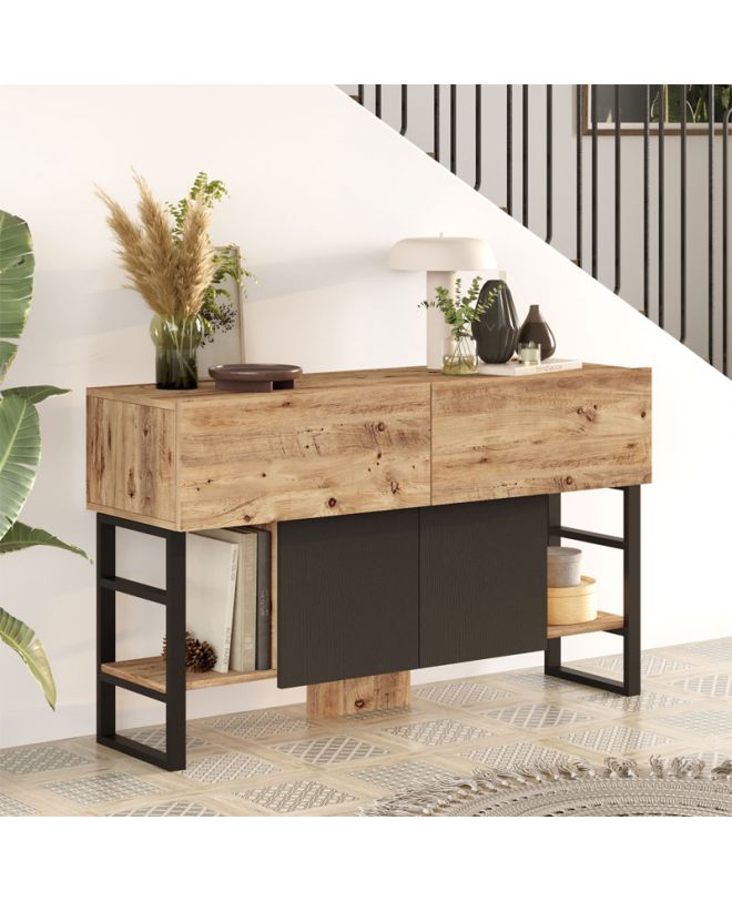 Μπουφές Jaydon  μελαμίνης φυσικό-μαύρο 139x43x83.5εκ