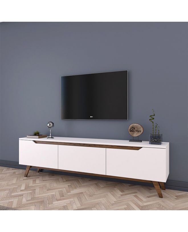 Έπιπλο τηλεόρασης Kasandra  λευκό-καρυδί 180x35x48,5εκ