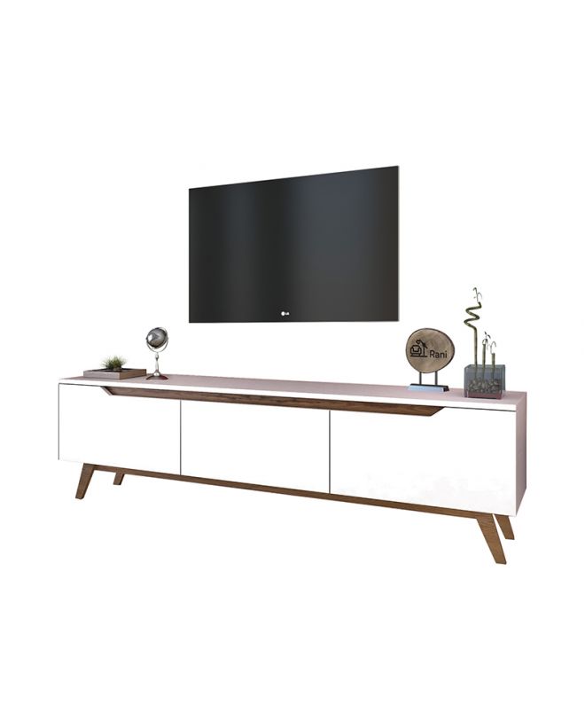 Έπιπλο τηλεόρασης Kasandra  λευκό-καρυδί 180x35x48,5εκ