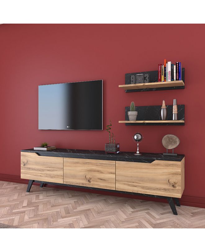 Σύνθετο σαλονιού Kasia  oak-μαύρο μαρμάρου 180x35x48,5εκ