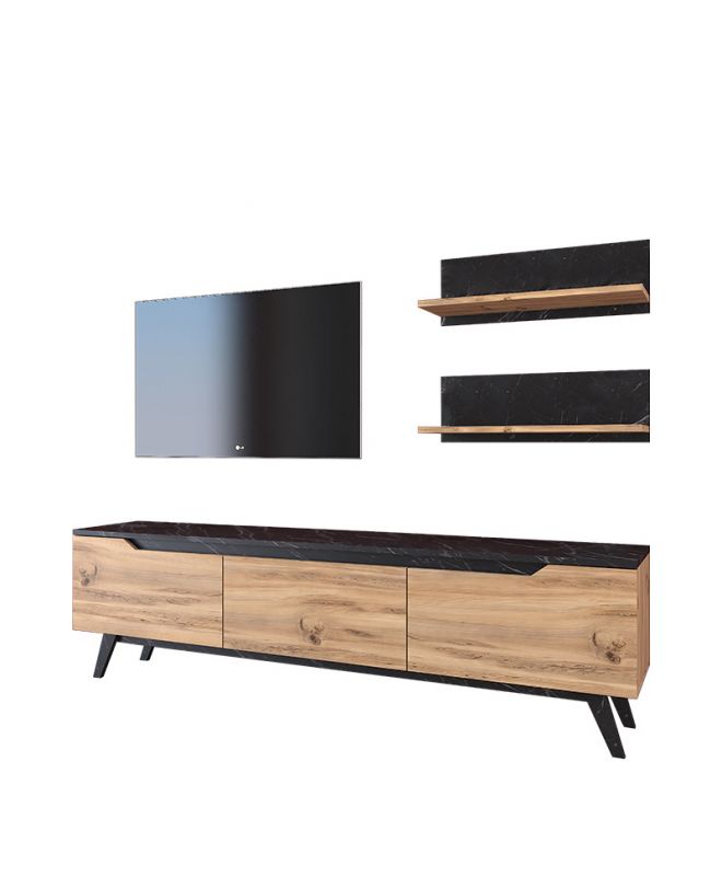 Σύνθετο σαλονιού Kasia  oak-μαύρο μαρμάρου 180x35x48,5εκ