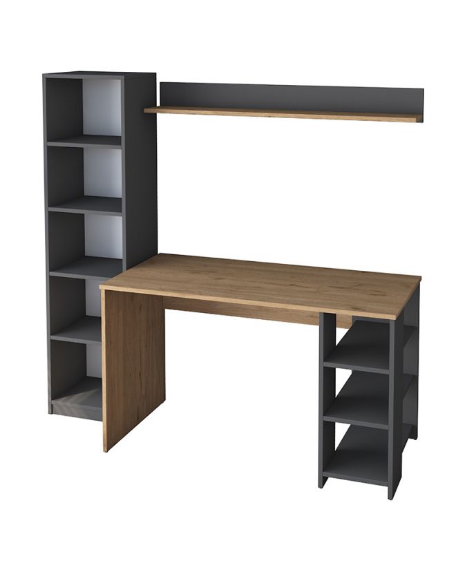 Γραφείο με βιβλιοθήκη Goldie  ανθρακί-φυσικό 160x45x161.8εκ