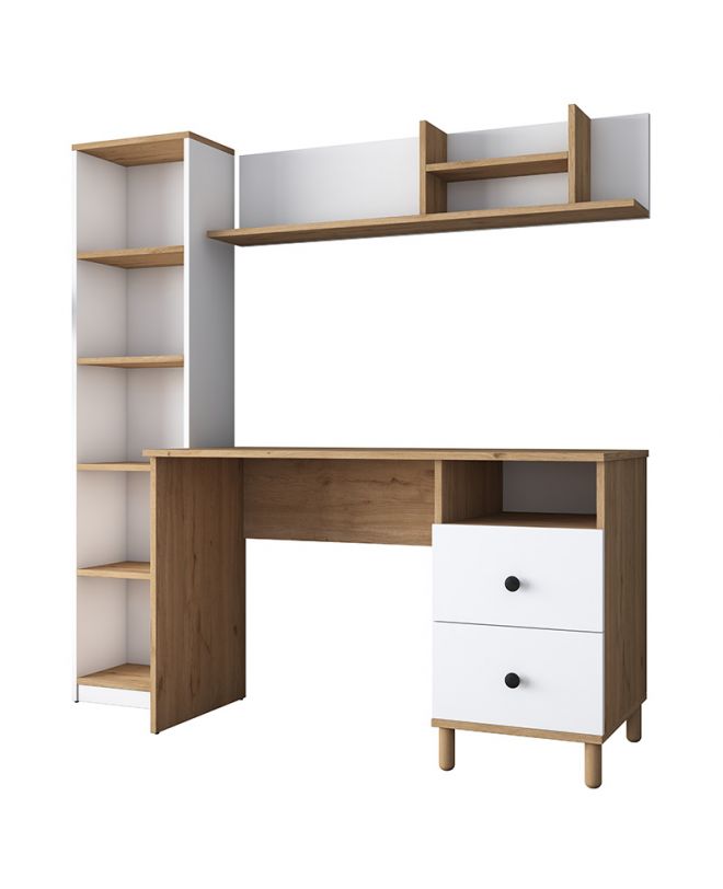 Γραφείο με βιβλιοθήκη Goldie  λευκό-φυσικό 160x50x161.8εκ