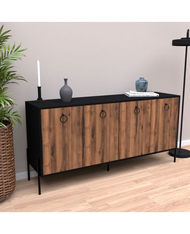 Μπουφές Twely  μελαμίνης καρυδί-μαύρο 160x40,5x79εκ