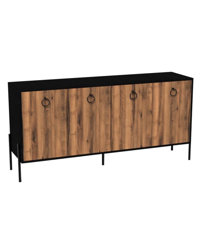 Μπουφές Twely  μελαμίνης καρυδί-μαύρο 160x40,5x79εκ