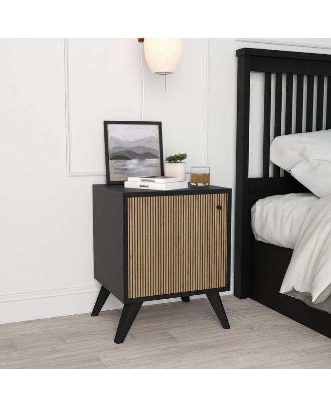 Κομοδίνο Flipter  μελαμίνης oak-μαύρο 40x40x55εκ