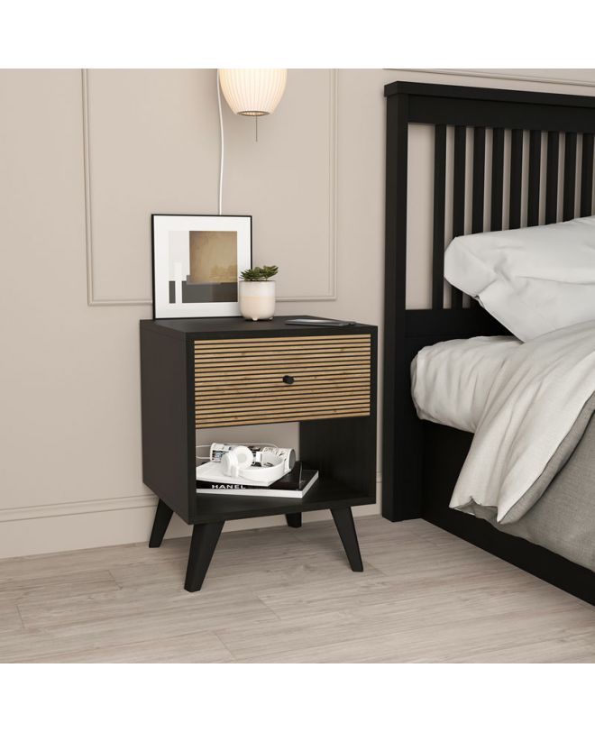 Κομοδίνο Flipter  μελαμίνης μαύρο-oak 40x40x55εκ
