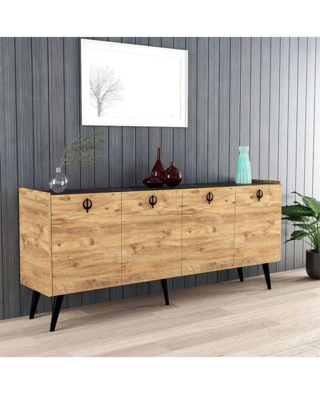 Μπουφές Jeslie  μελαμίνης oak-ανθρακί 180x40x79εκ