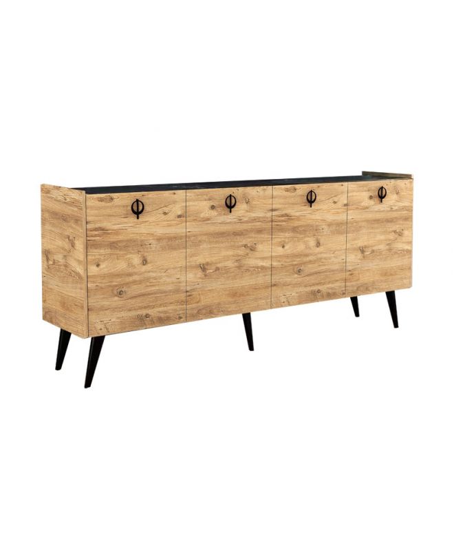 Μπουφές Jeslie  μελαμίνης oak-ανθρακί 180x40x79εκ