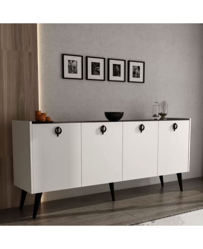 Μπουφές Jeslie  μελαμίνης λευκό-ανθρακί 180x40x79εκ