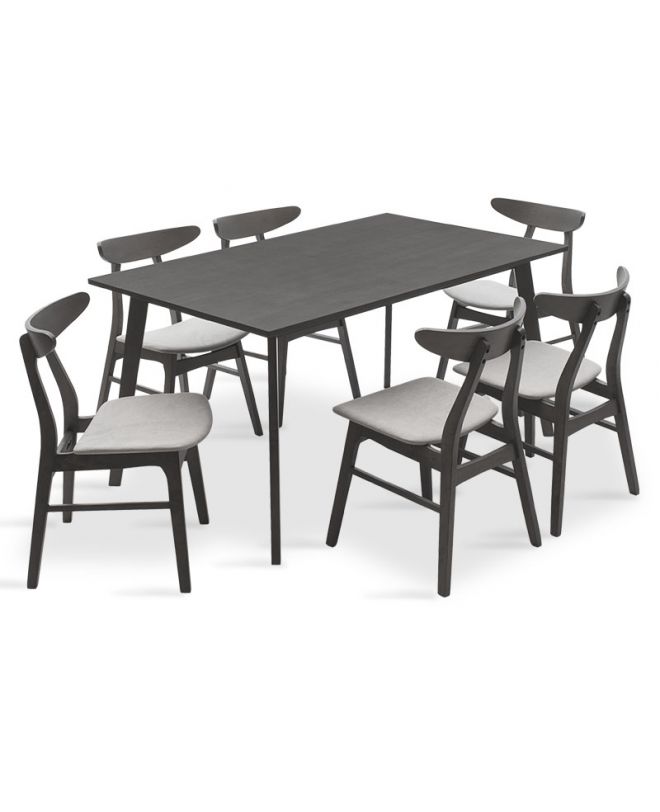 Tραπεζαρία Benson - Orlean  σετ 7τμχ rustic grey - ύφασμα γκρι 150x90x75εκ