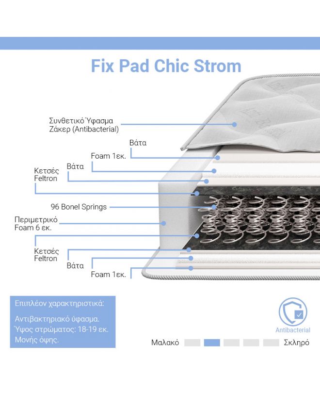 Στρώμα Fix Pad Chic Strom μονής όψης 18-19cm 150x200εκ