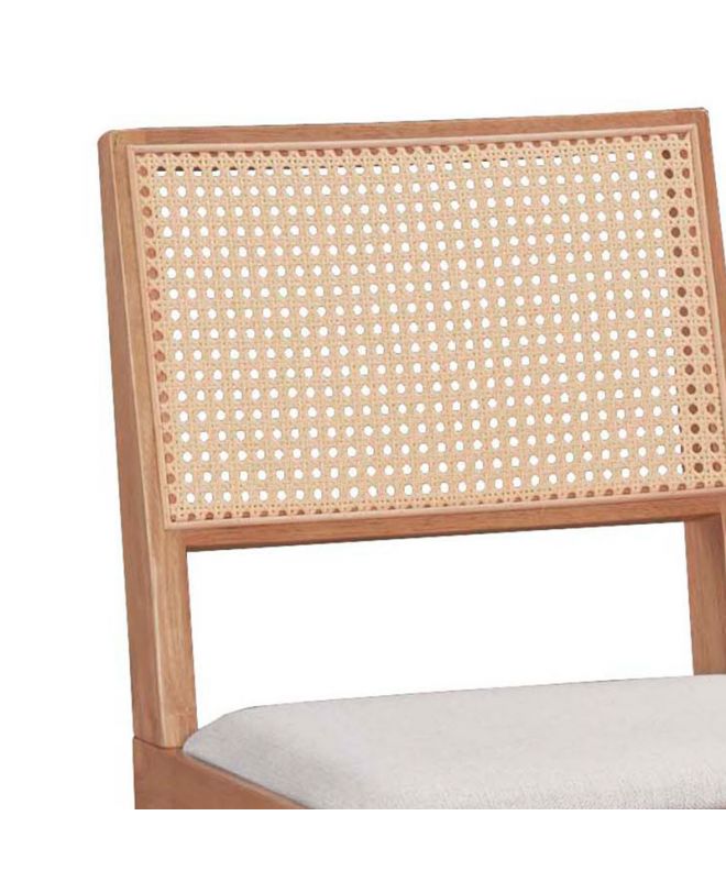 Καρέκλα Winslow  ξύλο rubberwood ανοικτό καρυδί-pvc rattan φυσικό-ύφασμα γκρι