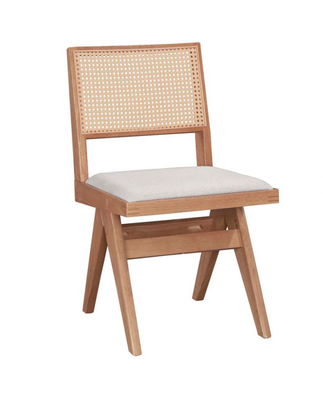 Καρέκλα Winslow  ξύλο rubberwood ανοικτό καρυδί-pvc rattan φυσικό-ύφασμα γκρι