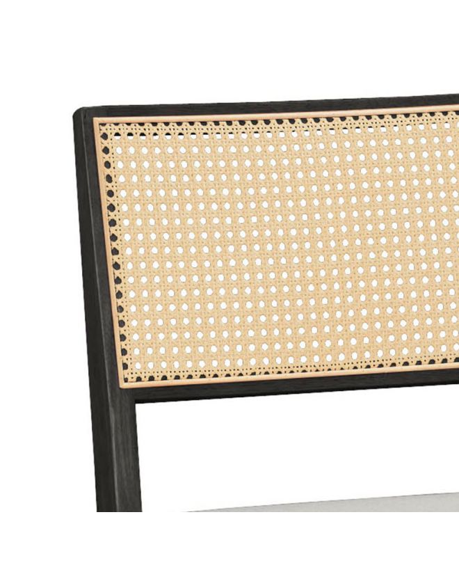 Καρέκλα Winslow  ξύλο rubberwood μαύρο-pvc rattan φυσικό-ύφασμα γκρι