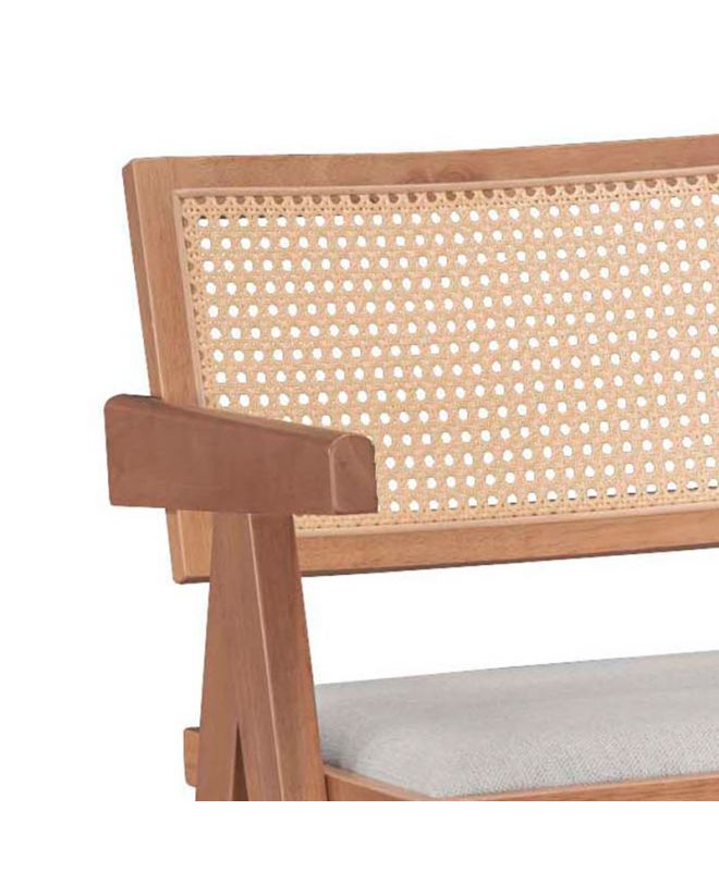 Σκαμπό bar Winslow  ξύλο rubberwood ανοικτό καρυδί-pvc rattan φυσικό-ύφασμα γκρι