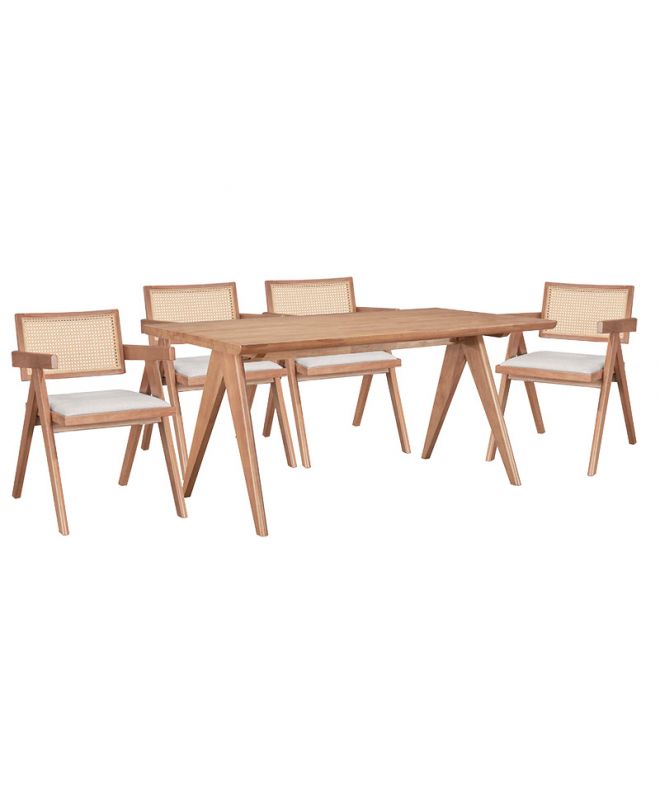 Τραπεζαρία Winslow Ι  σετ 5τεμ ξύλο rubberwood ανοιχτό καρυδί 160x85x75εκ
